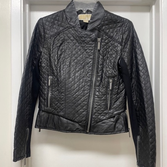 MICHAEL KORS LEATHER QUILTED MOTO JACKET EUC